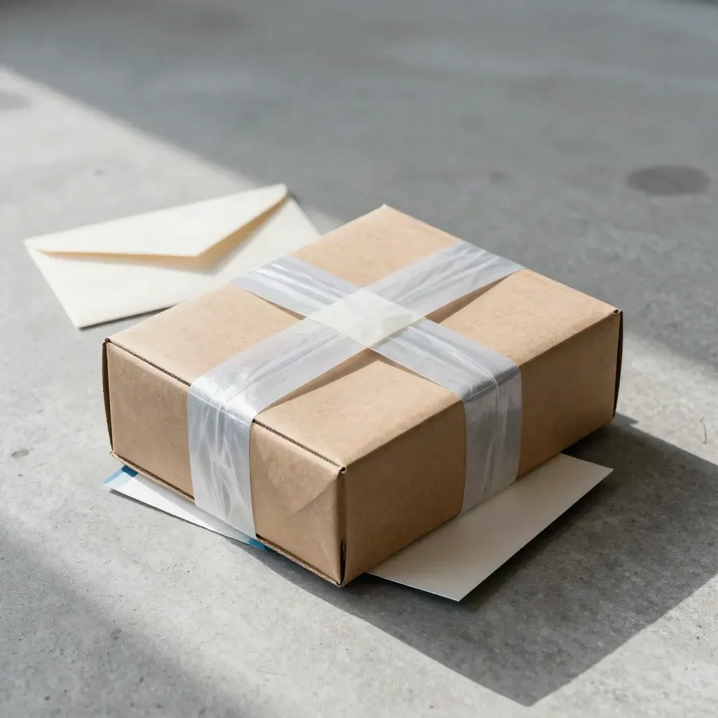 Bundle express del weekend con scatola, busta e cinghia su lastra di cemento.